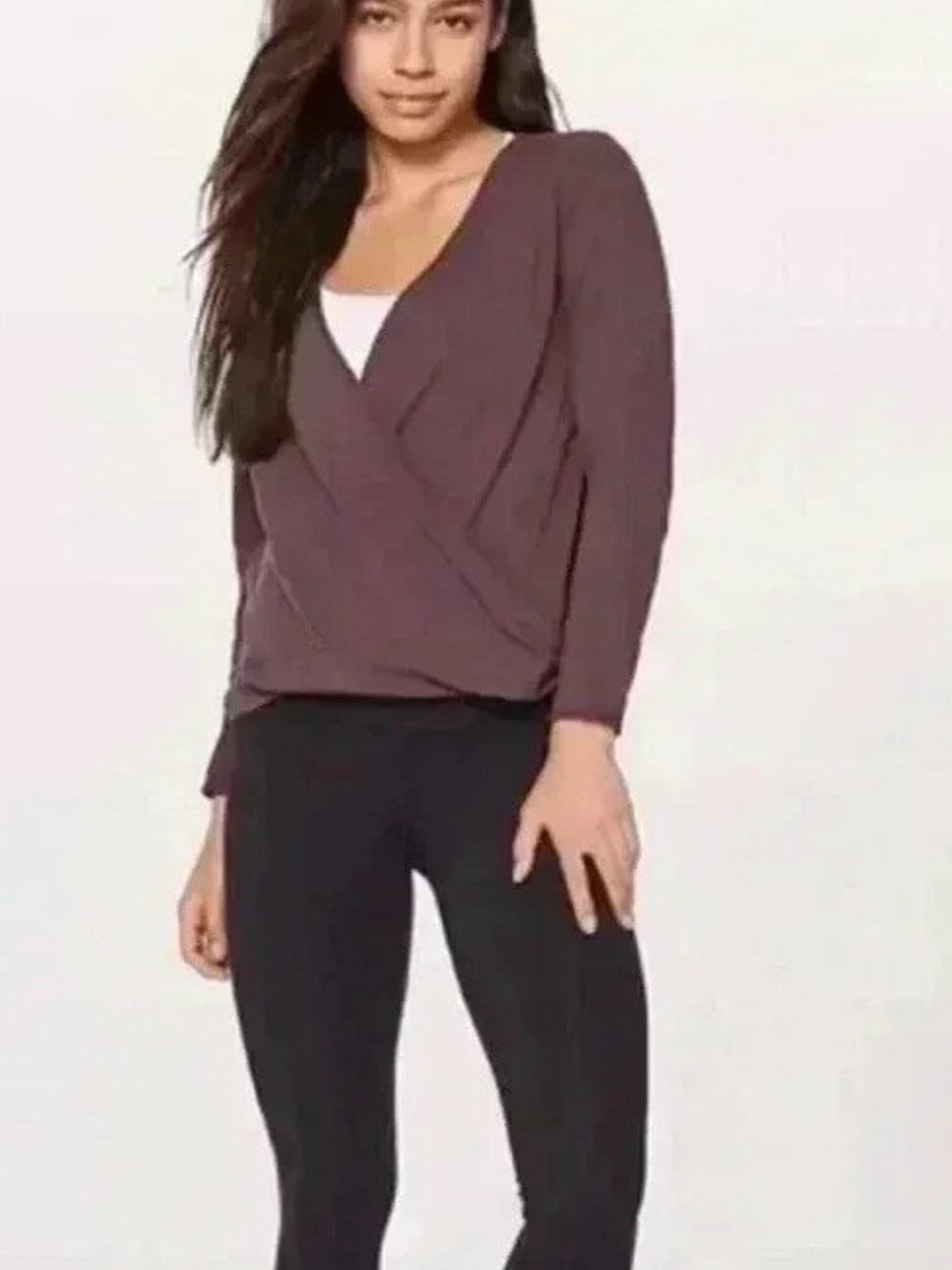 lululemon athletica Freedom Black Cherry faux Wrap-Front Long Sleeve Top
